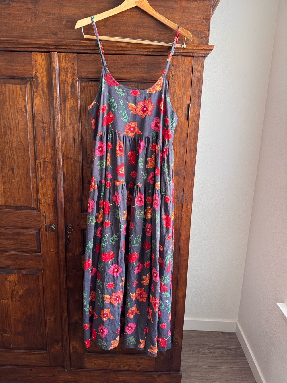 YESNO Bohemian Floral Spaghetti Strap Maxi Dress Cotton